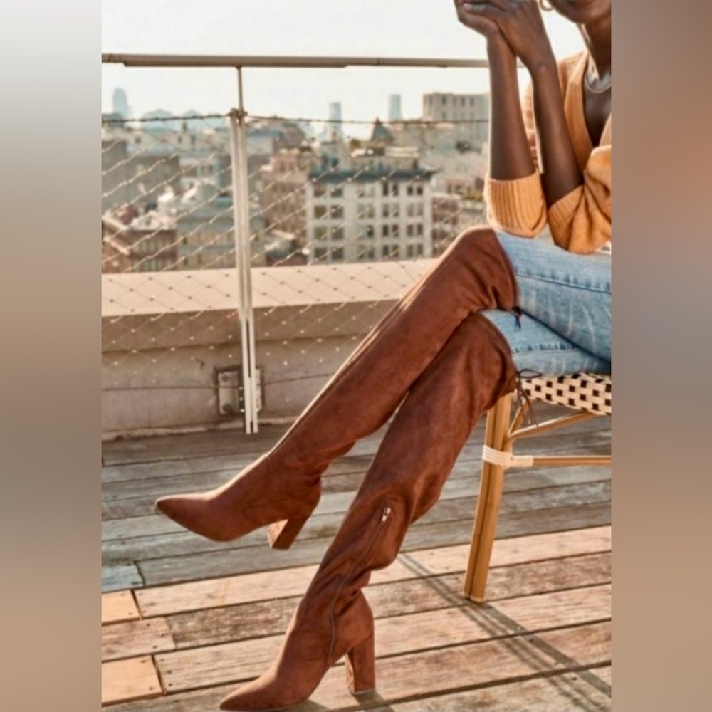 NWOT Aubriana Brown Over the Knee Heeled Boots Pointed Toe, Perfect Condition 8M